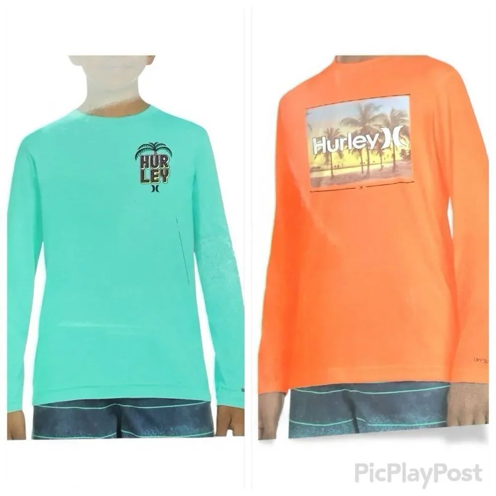 Hurley Long Sleeve UPF Orange & Teal Swim Top Lot